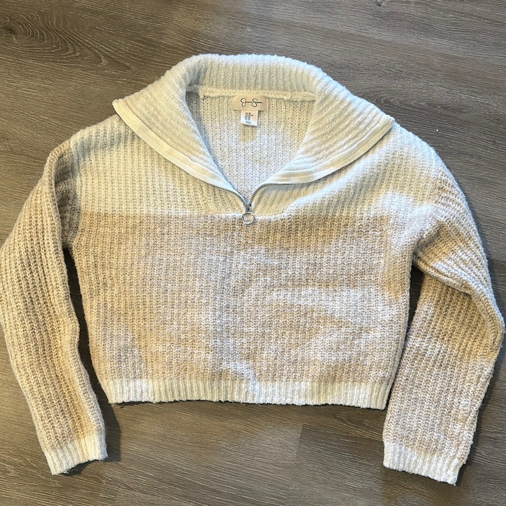 Jessica Simpson Cream and Tan Chunky Knit Crew Neck Sweater